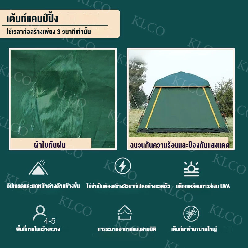 เต้นท์แคมป์ปิ้ง​4-5คน เต็นท์สนาม เต็นท์นอน พื้นที่ภายในกว้างขวาง กันฝน กันแดด และกันแมลง เต็นท์ออโต้ ระบายอากาศรอบทิศ thumbnail 4
