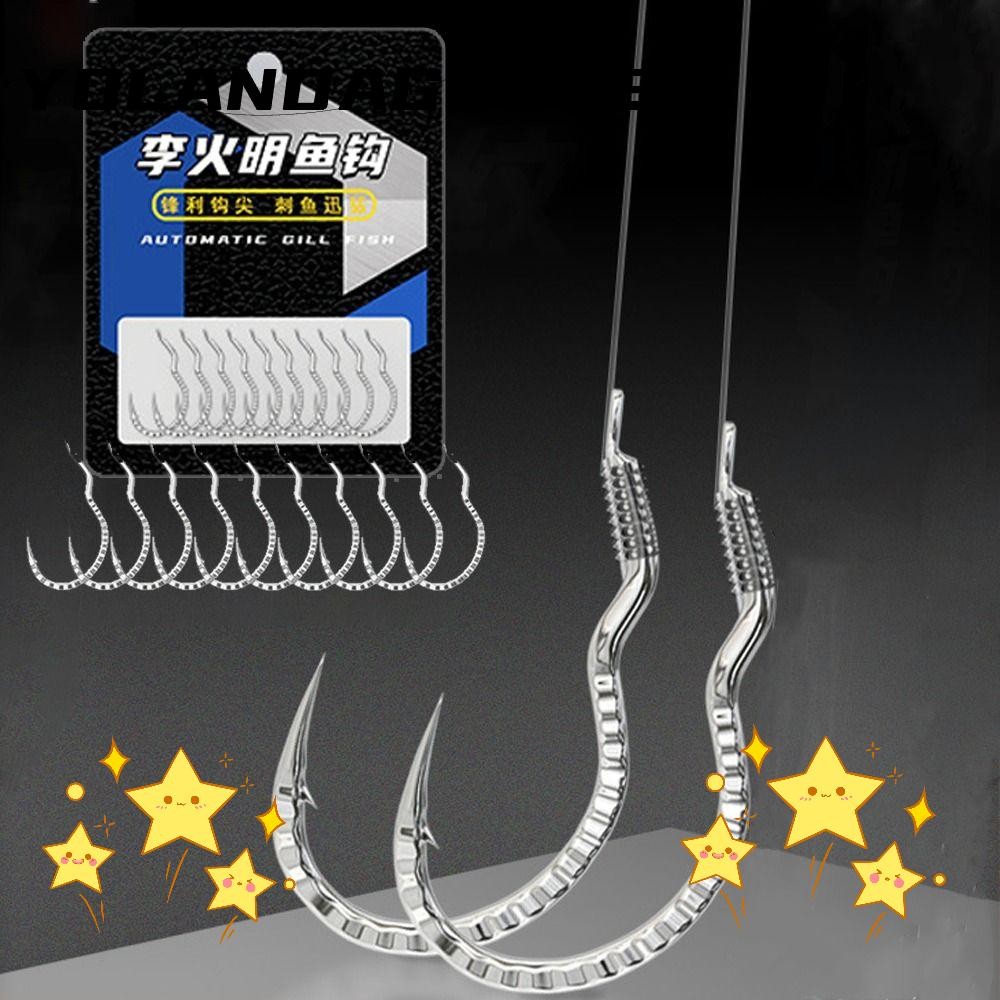 YOLA 10 ชิ้นตะขอตกปลา, Sharp Barbed Anti Slip อัตโนมัติ Flip Fishhook, ทนทานปลาขนาดรูปแบบเหล็กคาร์บอนสูงตกปลาปลาคาร์พ