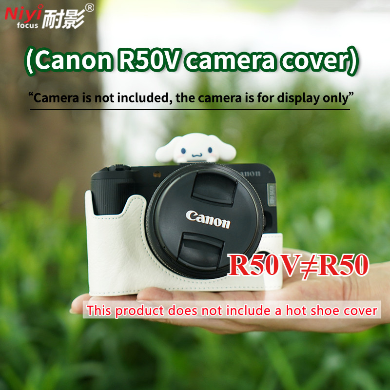 หนัง PU ฐานกล้องสําหรับ Canon EOS R50V หนัง PU กล้องป้องกันกระเป๋าปลอกสําหรับ R50V
