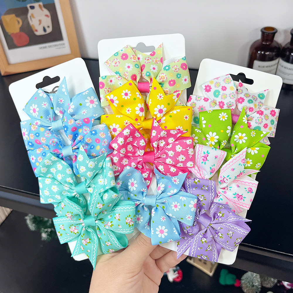 4 ชิ้น/เซ็ต 3.25 Grosgrain ริบบิ้นผม Bows คลิปสําหรับเด็กทารกน่ารัก Handmade Bowknot Hairpin Barrette Headwear อุปกรณ์เสริมผม