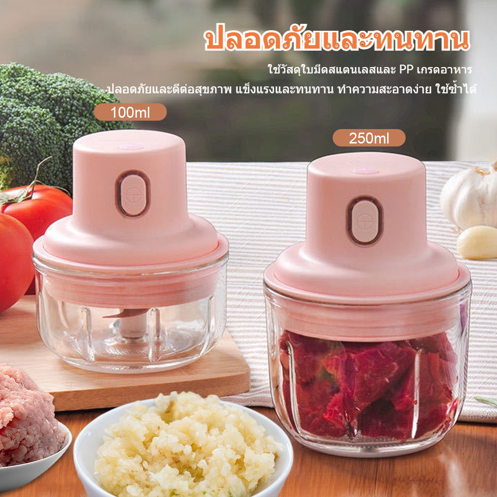 เครื่องปั่นกระเทียมไฟฟ้า พริก 100/250มล. เครื่องปั่นละเอียดไร้สาย USB เครื่องบดเนื้อ เครื่องปั่นอาหารขนาดเล็ก