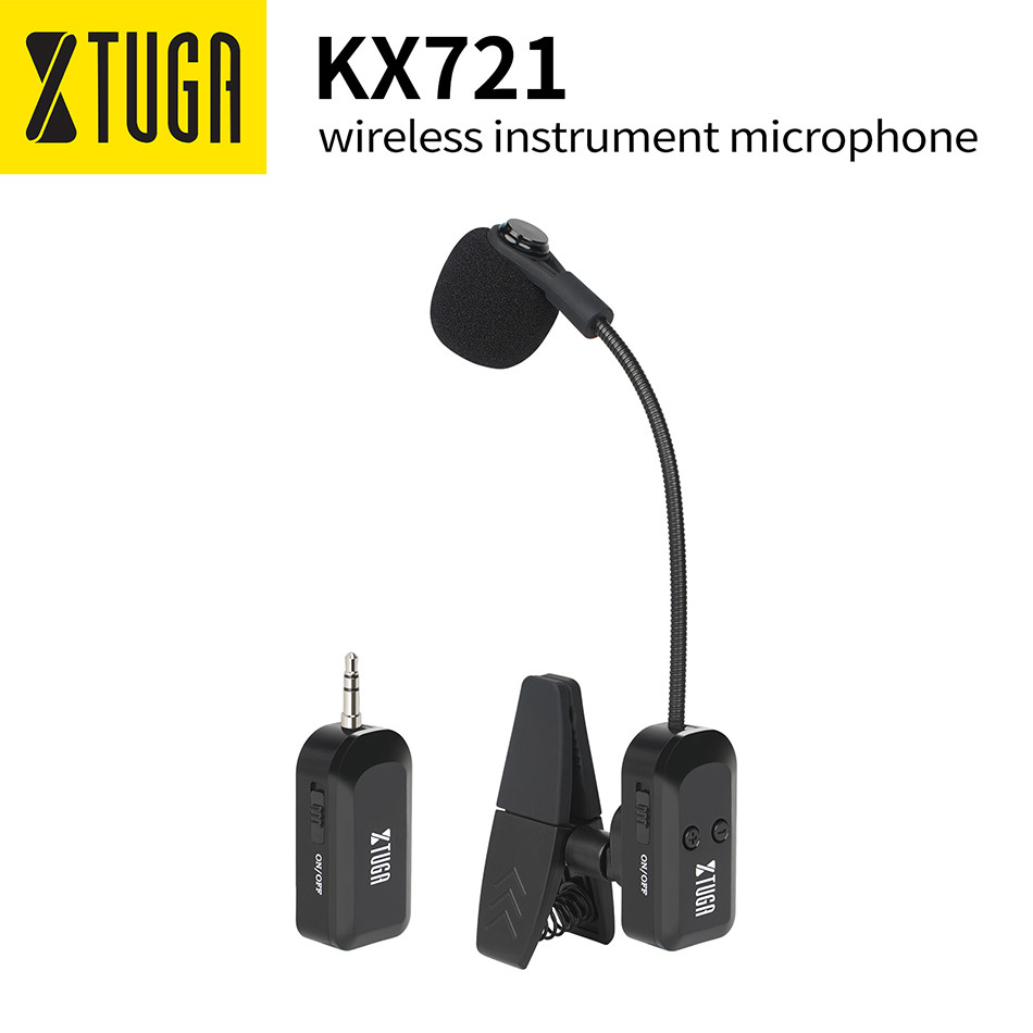 XTUGA KX721 ไมโครโฟนไร้สายแซ็กโซโฟน, ตัวรับสัญญาณไร้สาย 2.4G, ไมโครโฟนเครื่องมือไร้สายแบบชาร์จไฟได้สําหรับแซ็กโซโฟน/ทรัมเป็ต/ทรอมโบน/Clarinet