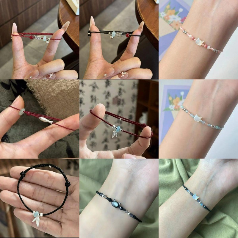 โชคดีก้อยชาดสร้อยข้อมือสําหรับผู้หญิงสไตล์จีนใหม่ที่เรียบง่ายเชือกถักมือ🔥 รวมภาษีแล้ว