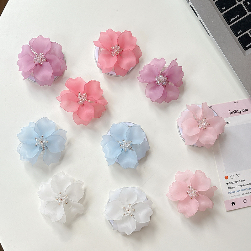 อ่อนโยน 3d ดอกไม้ธรรมดารอบสีแม่เหล็กที่วางโทรศัพท์สําหรับ IPhone 16 15 14 13 12 Pro Max 14 Plus พับ Pop แหวน Grip ยืดโต๊ะขาตั้ง P2