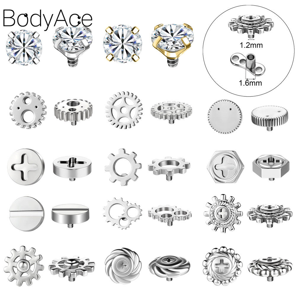 Bodyace 1 Pc สแตนเลสซ่อนในพื้นผิวเจาะ 14G Dermal Anchor คริสตัล Microdermal เจาะ Moon Skin Diver โอปอล Body เครื่องประดับ