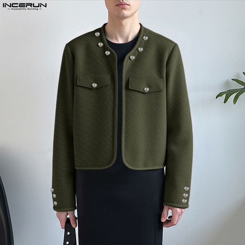 แจ็คเก็ตแขนยาวสไตล์เกาหลีสำหรับผู้ชาย มาพร้อมสายรัดโลหะและเข็มขัดคุณภาพ - รูปที่ 3