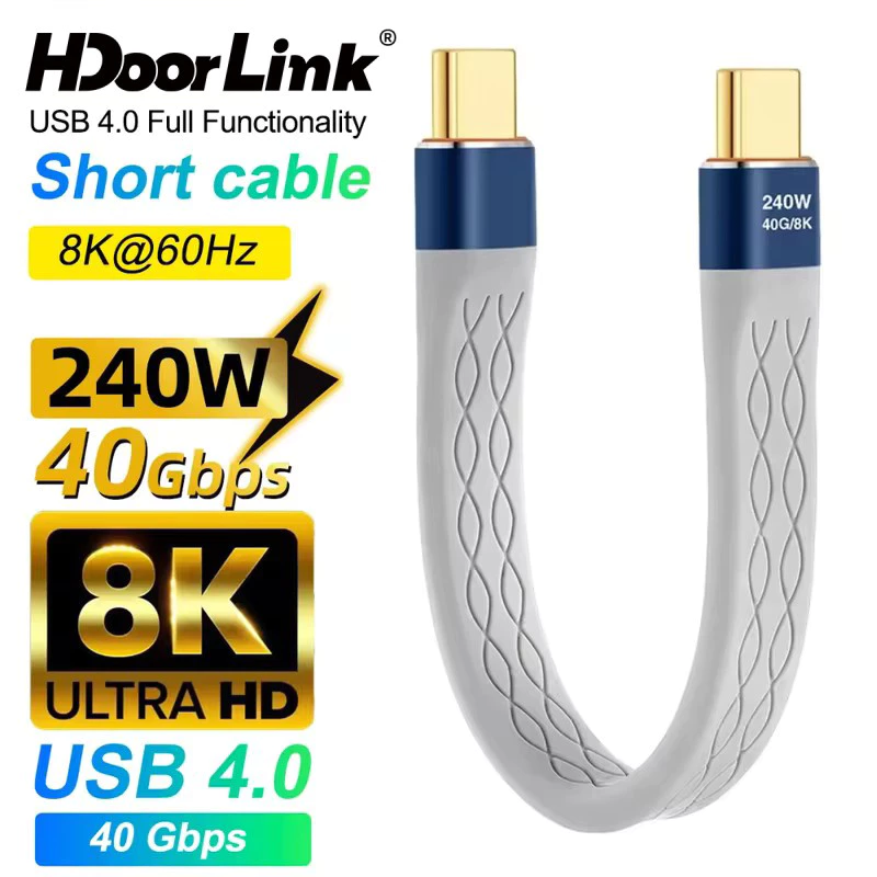 HdoorLink USB4 สายเคเบิลข้อมูล Thunderbolt4 ประเภท C สาย 40Gbps 13.5 ซม.สายสั้น PD 240W สายชาร์จสําหรับแล็ปท็อป SSD Mac
