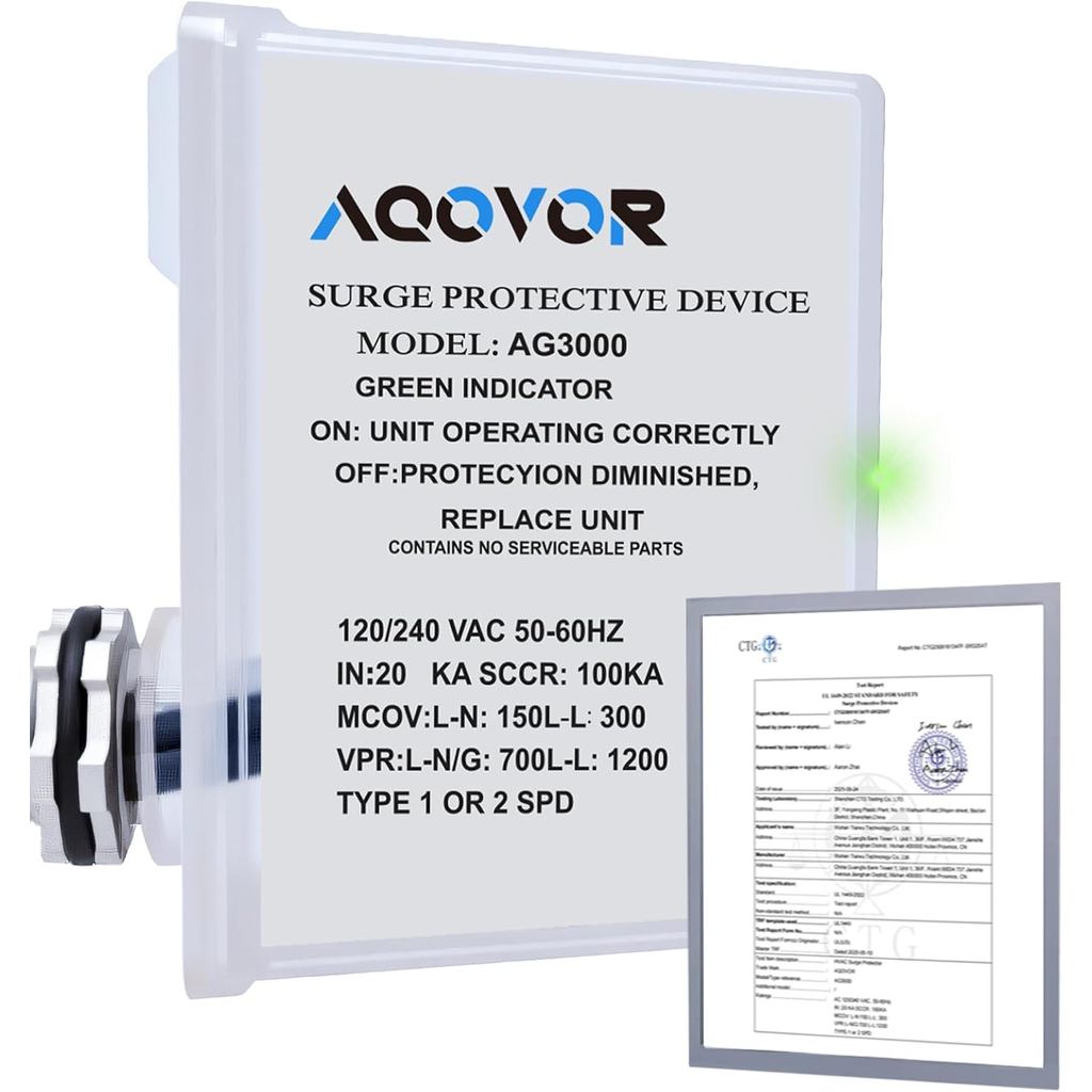 AG3000 HVAC Surge Protector 120/240V, Universal AC Surge Protector (แพ็ค 1 ชิ้น)