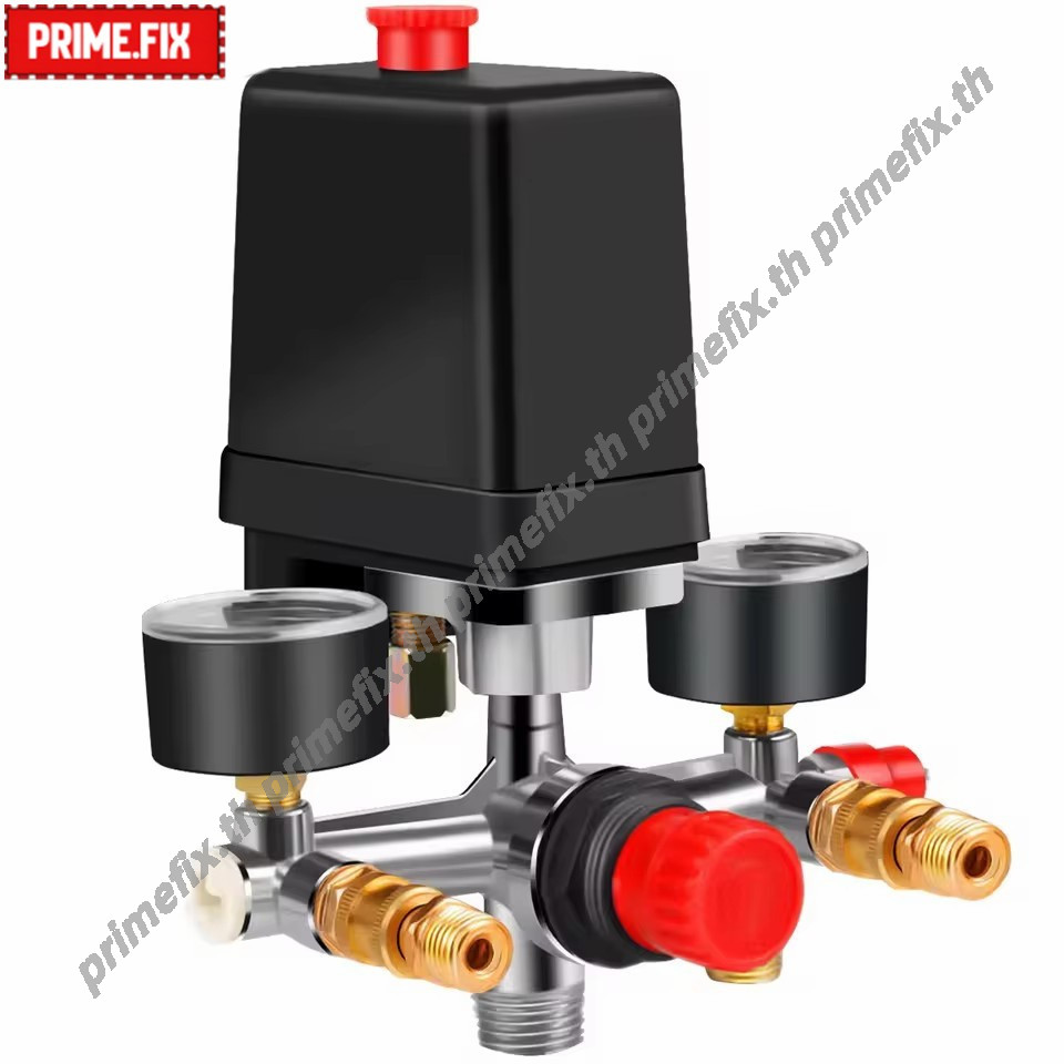 🔥กรุงเทพ✅สวิตช์ควบคุมแรงดันปั๊มลม 90-120 PSI | ตัวตัดอัตโนมัติ 220V สำหรับคอมเพรสเซอร์ | วาล์วปรับความดันปั๊มลม
