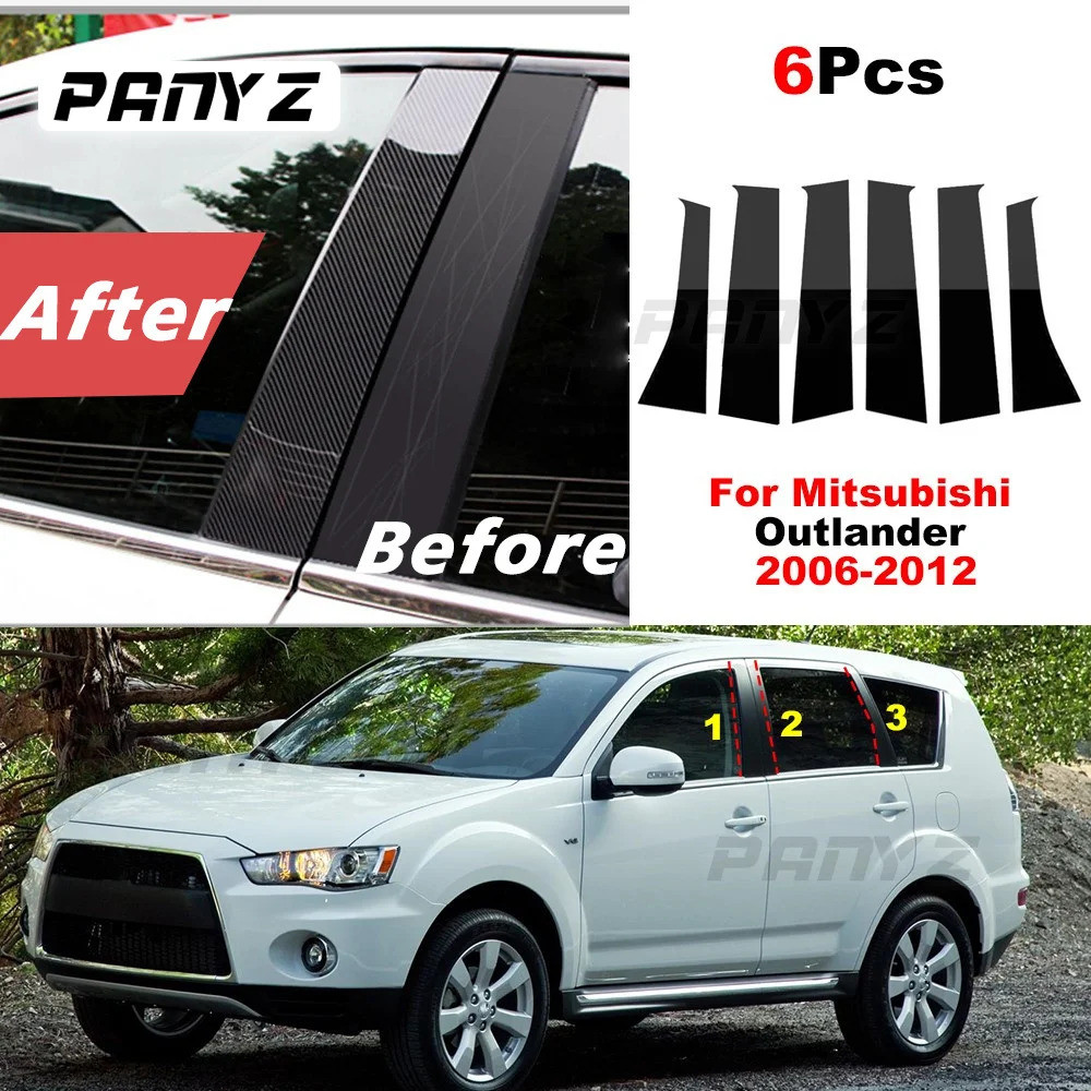 6Pcs Car Window Door Column BC Pillar Post Cover Sticker For Mitsubishi Outlander 2006 2007 - 2012 B