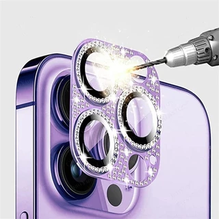 หรูหราเพชรกล้องเลนส์ป้องกันฟิล์มสําหรับIPhone 16 11 15 14 Pro Max 13 Pro Plus Glitterเลนส์โลหะป้องกันหน้าจอสําหรับIphone 12 Promax