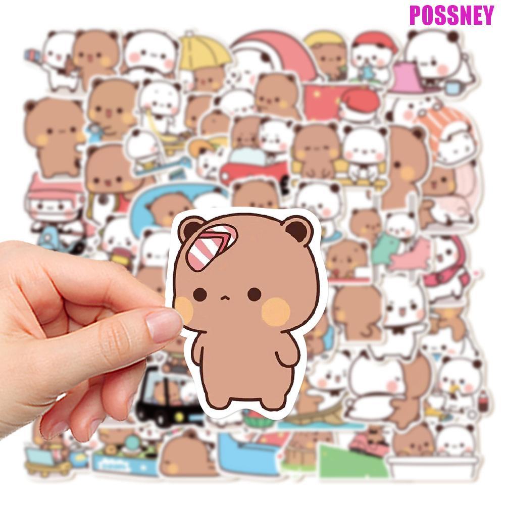 POSSNEY 50แผ่น/ชุดน่ารักหมีและสติ๊กเกอร์แพนด้า,หมีแพนด้าหมีการ์ตูนหมีและแพนด้าสติกเกอร์,ขวดน้ําสติกเ