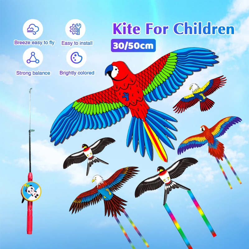 ว่าว ลายการ์ตูน พร้อมคันเบ็ดตกปลา 25 ซม. พร้อม เชือก 30 เมตร 30ซม./50ซม.