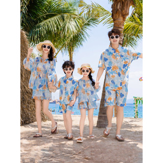 【ชุดครอบครัววันสงกรานต์】พ่อแม่ลูกสวมใส่ครอบครัวชุดสี่ชิ้นคู่…