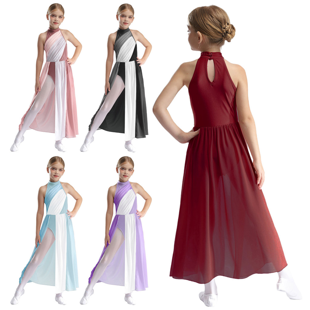 Yeahdor เด็กผู้หญิงบล็อกสีคอจําลองแขนกุดรูกุญแจกลับแยกชุดสําหรับการแสดงเต้นรําเนื้อเพลงสมัยใหม่