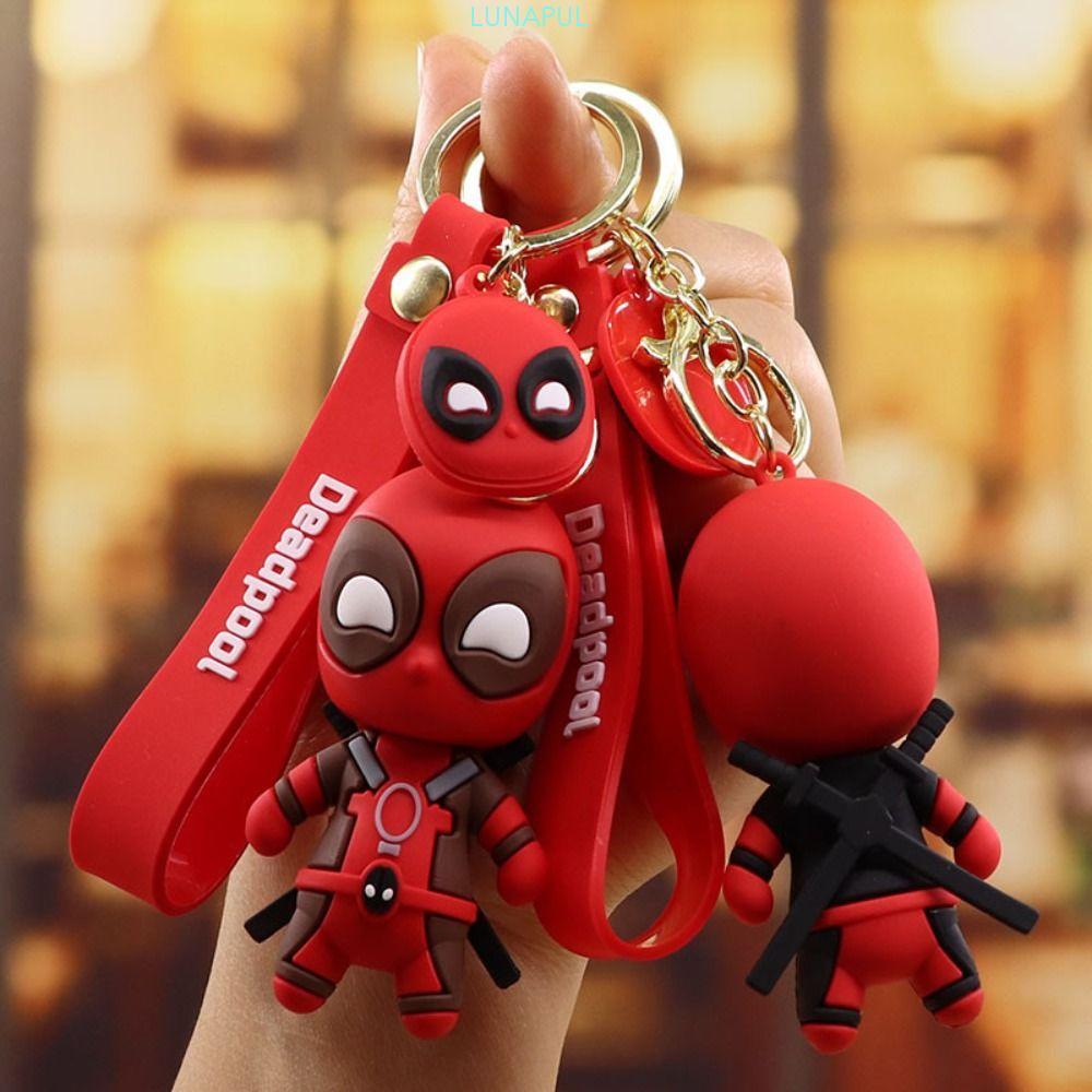 LUNAPUL Deadpool พวงกุญแจน่ารัก, รุ่น Q Wade Wilson Marvel พวงกุญแจ, อุปกรณ์เสริมกระเป๋าตกแต่งซิลิโค