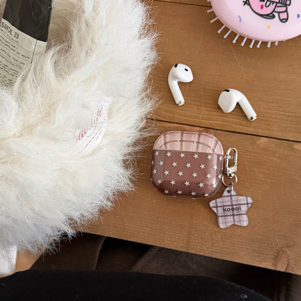 เคสหูฟังสําหรับ แอปเปิล แอร์พอด มือโปร 2 3 4 มือโปร3 5 หูฟังกรณีดาวลายสก๊อตชุดหูฟังไร้สายปกกรณีที่มีตารางสีน้ําตาลพวงกุญแจ