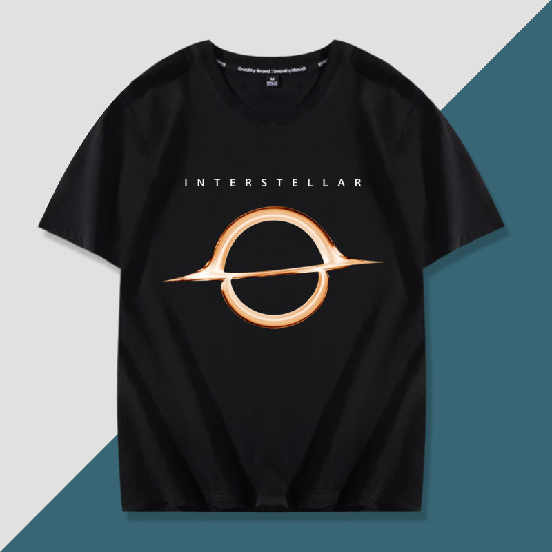 Interstellar Crossing Black เสื้อยืดที่ระลึก American Wormhole Black Hole พิมพ์เสื้อยืดแขนสั้นหลวม