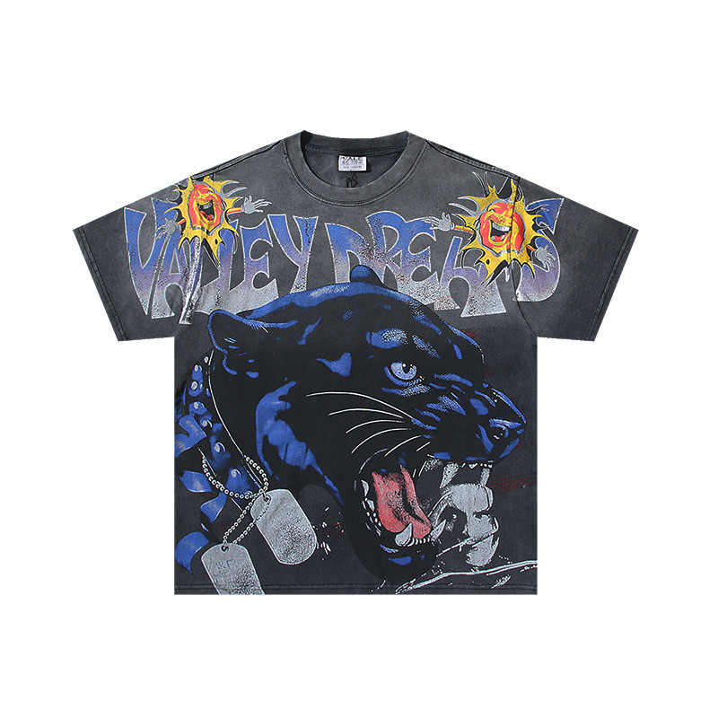 Vale เสื้อยืดผ้าฝ้ายพิมพ์ลาย Panther สไตล์เรโทร