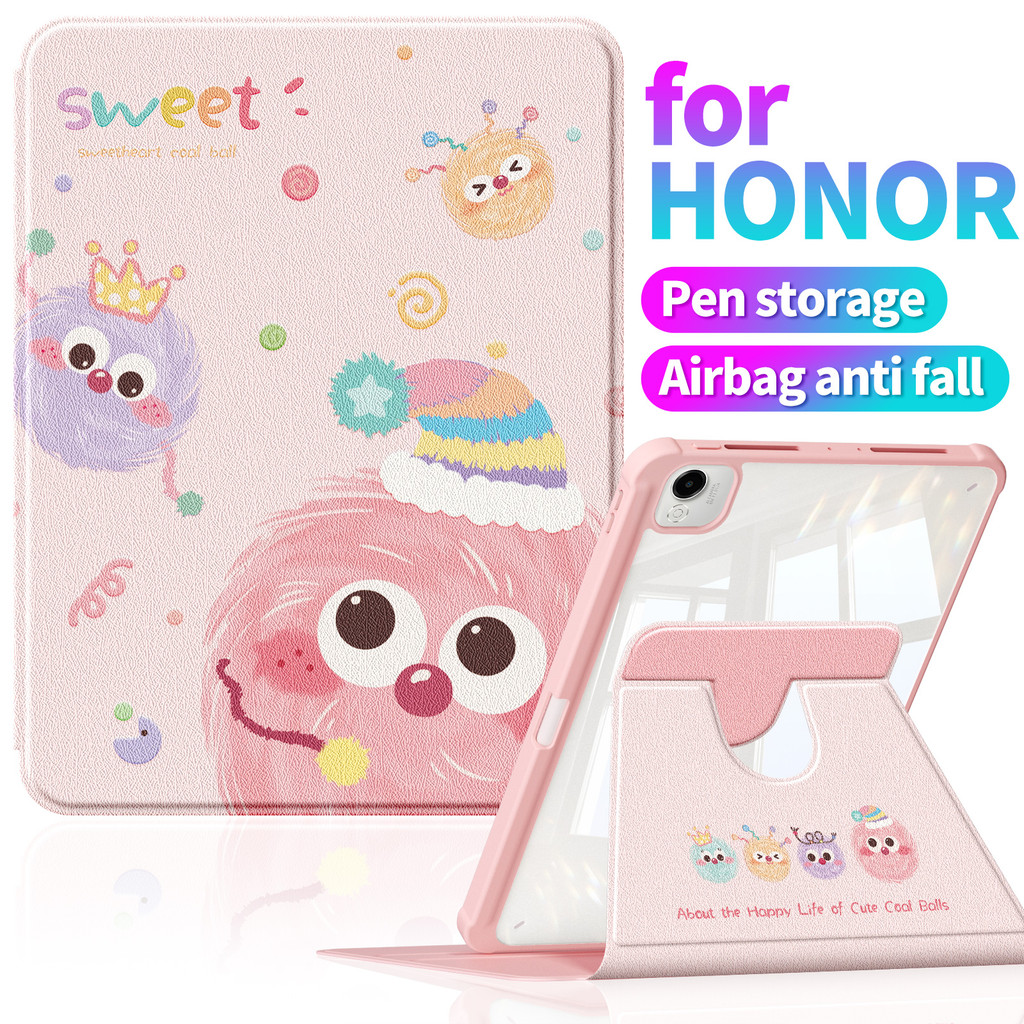 A992彩色球Honor Pad 10 กรณี 12.1 นิ้ว 360 หมุนแนวตั้งยืนอะคริลิคใสฮาร์ดกลับ Anti-Bending ปกหนังปลอกสําห
