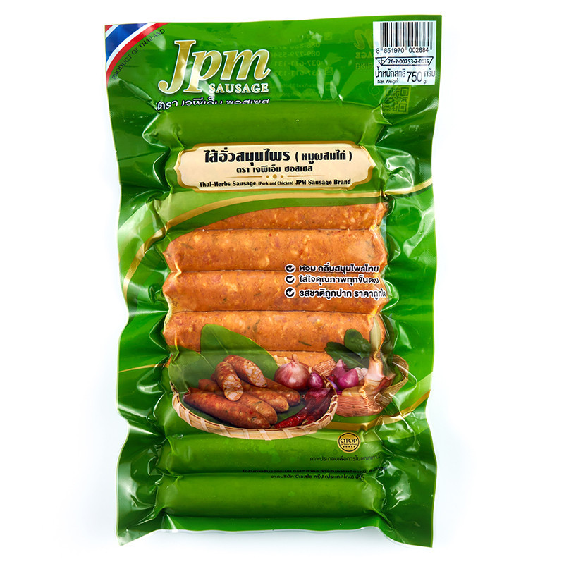 เจพีเอ็ม เจริญศรี ไส้อั่วสมุนไพร (หมูผสมไก่) 750 ก. (JPM CHAROENSRI Thai Herbs Sausage (Pork and Chicken) 750 g)