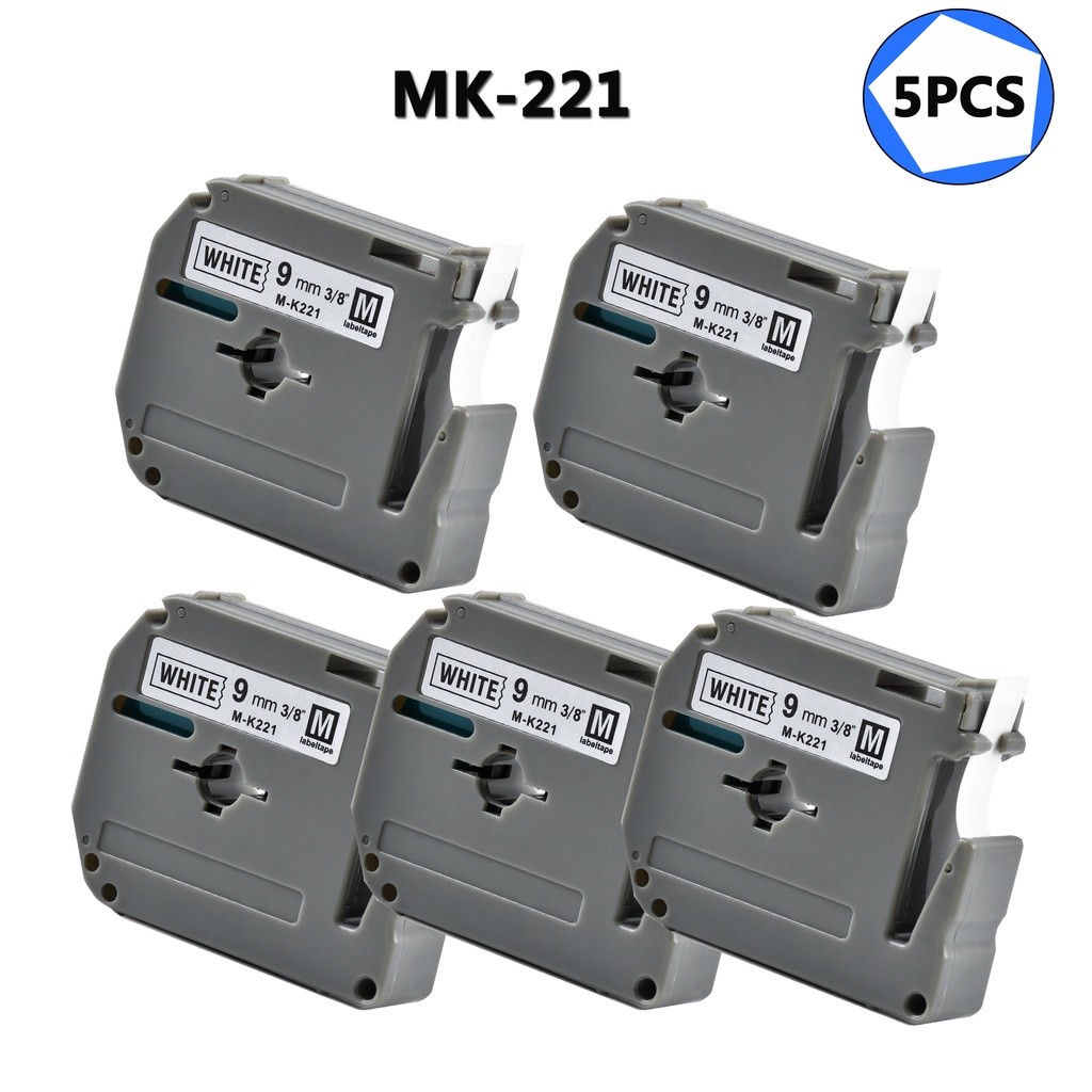 5PCS M เทป 9 มม.M221 MK221 M-K221 สีดําบนสีขาวเทปสําหรับ Brother P Touch LabelMaker PT-M95 PT-90 PT-