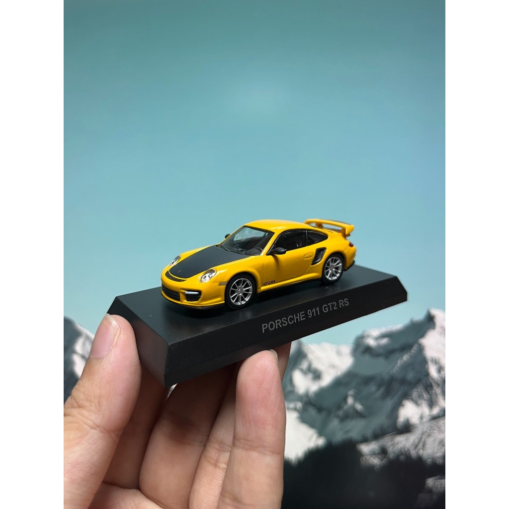 1/64 Jingshang kyosho PORSCHE 911gt2rs 997 สีเหลือง PORSCHE 911 GT2 RS พร้อมการ์ดไม่มีกล่องลักษณะของ