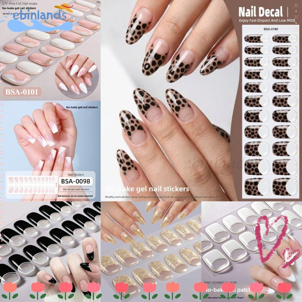 EBINLANDS สติ๊กเกอร์ติดเล็บเจล,22Strips Semi Cured Semi-Cured Nail Wraps, Easy To Removal French Whi