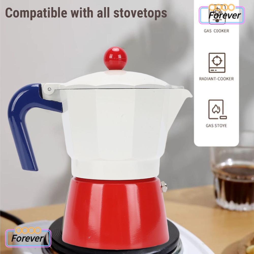 FOREVER เครื่องชงกาแฟอิตาลี, อลูมิเนียมอัลลอยด์สีสันสดใสเครื่องชงกาแฟเตาตั้งพื้นสไตล์คลาสสิก 3 ถ้วยขนาด 150 มล. ความจุ Moka Pot ต้มกาแฟ