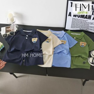 ชุดเด็กเสื้อโปโลเรียบหรู ชุดเด็กเสื้อโปโล ลายหมีและกางเกงขาสั้น ใส่เที่ยว ใส่ถ่ายรูป Size 80-120 cm