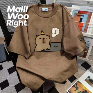 (จัดส่งตลอด 24 ชั่วโมง)Woo Rightใหม่ขนาดใหญ่พิเศษแขนสั้นผ้าฝ้าย 100%, สไตล์เกาหลีแฟชั่นหลวมพิมพ์หน้าจอแฟชั่น1