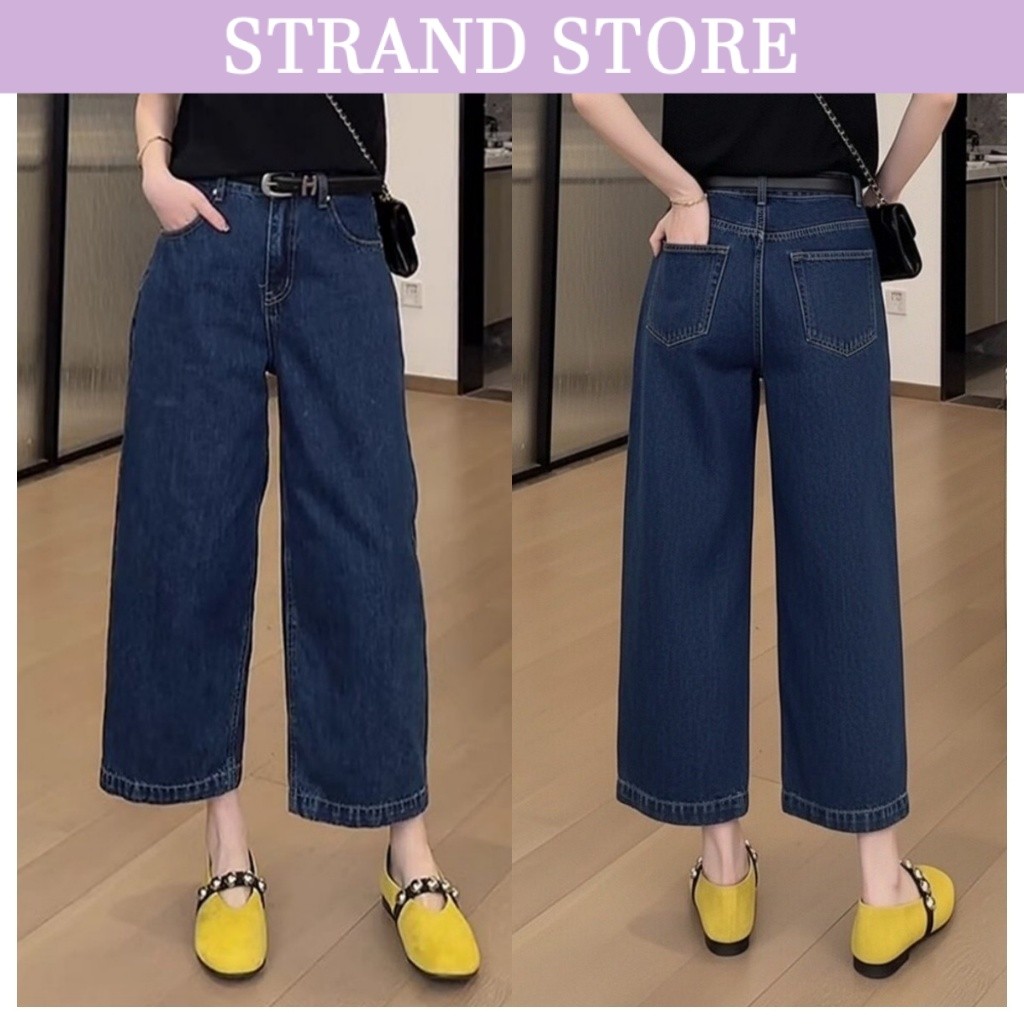 STRAND💜 จัดส่งทันที--กางเกงยีนส์สีน้ำเงินวินเทจทรงหลวมเรียบง่าย กางเกงฮาเร็ม 9 ส่วน#Jeans🌻 XV139
