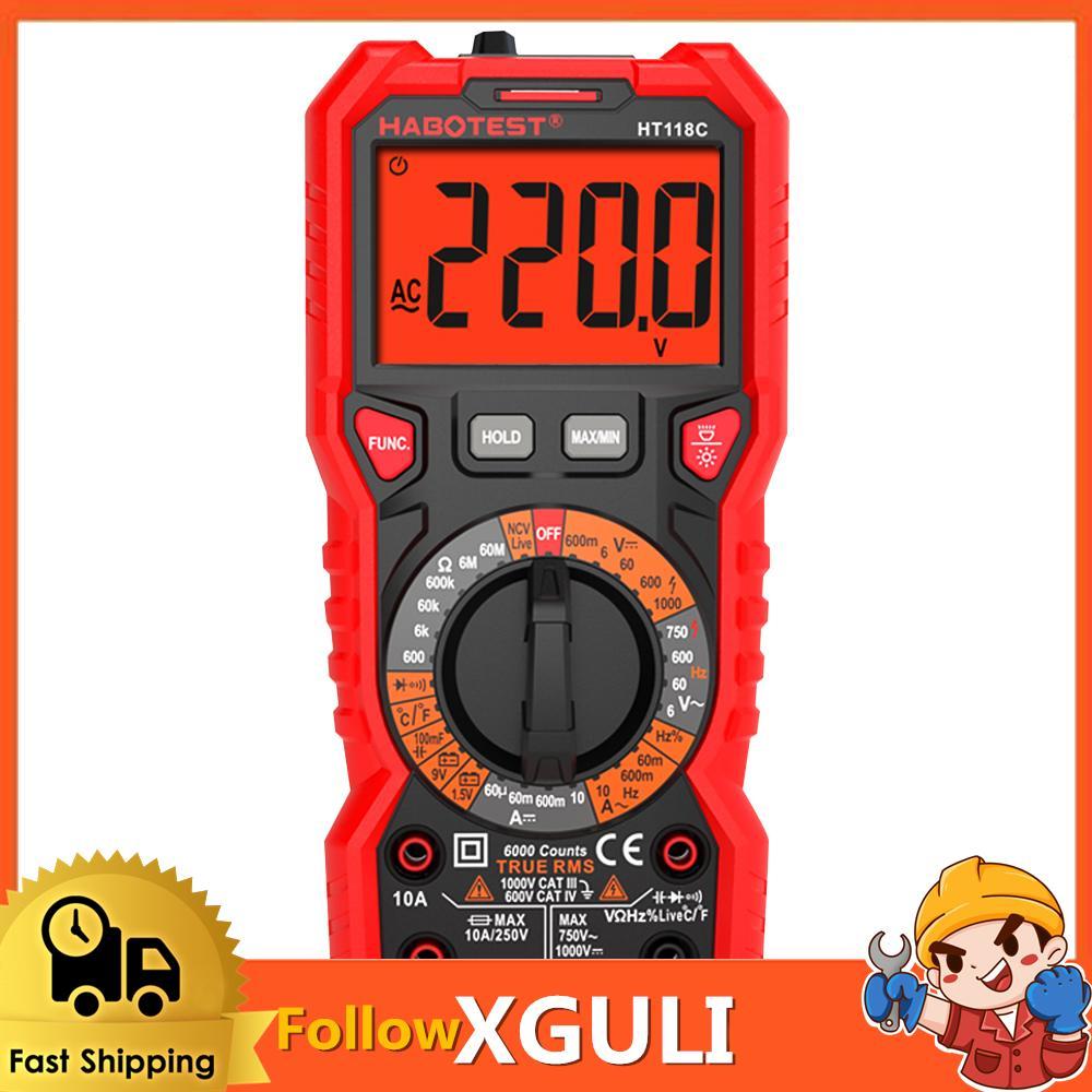 Xguli Xguli HABOTEST HT118C มัลติมิเตอร์แบบดิจิตอลแบบแมนนวลมัลติมิเตอร์ 6000 นับ True RMS การวัดแรงด