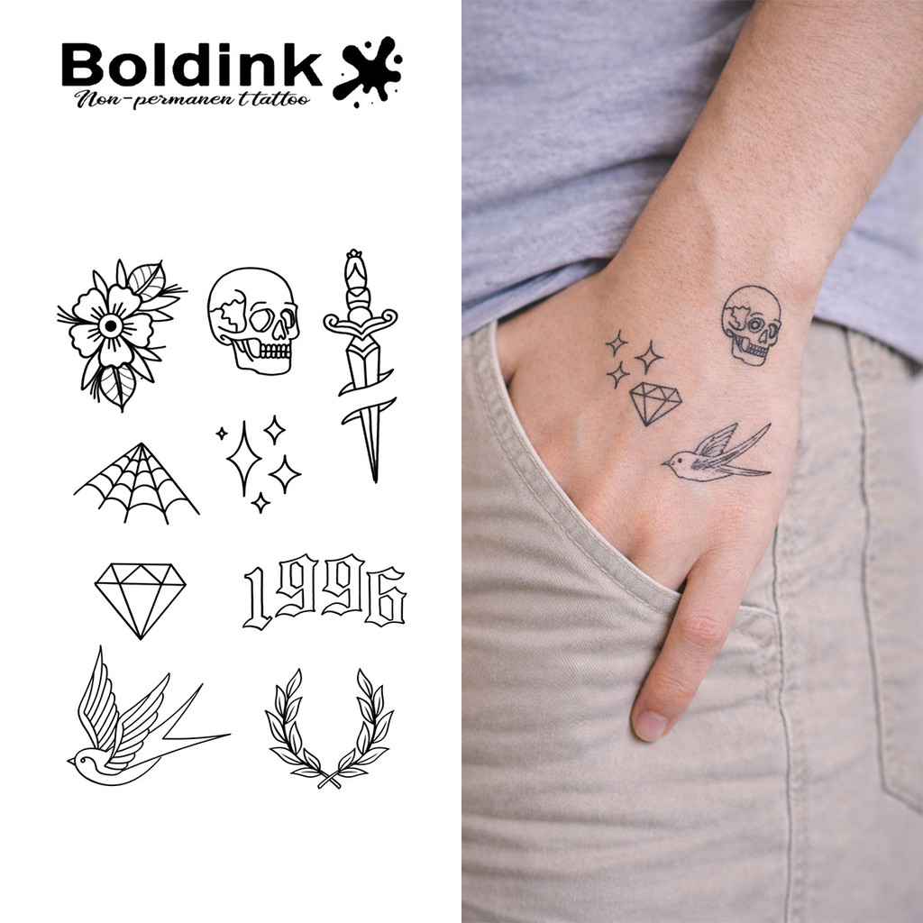 สติ๊กเกอร์รอยสักชั่วคราว.Boldink Magic Tattoo ใช้งานได้นาน 7-14 วัน กันน้ำ ลายสักMomentและEternity H