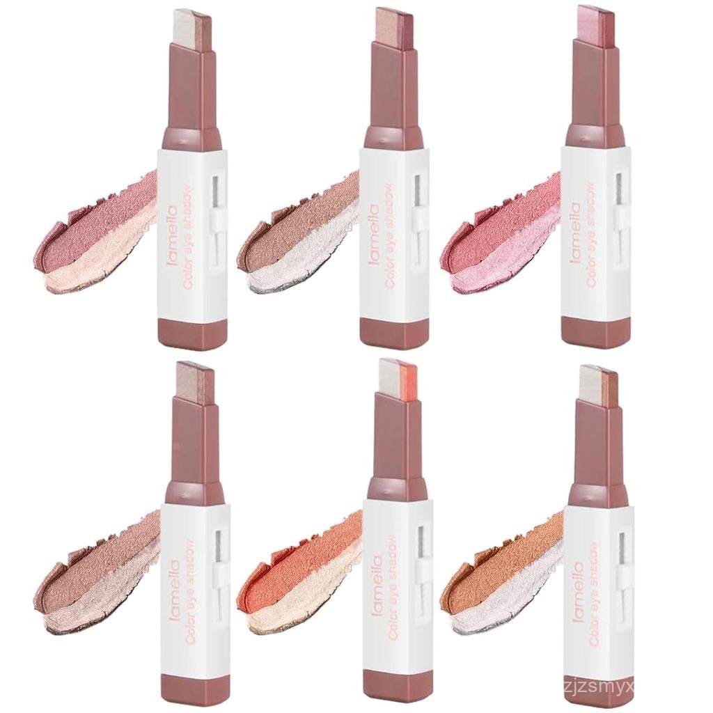 6 สี Glitter Eyeshadow Pen, Two-Tone Eyeshadow Stick, Waterproof Long Lasting Eyeshadow Pen, 2 in 1 