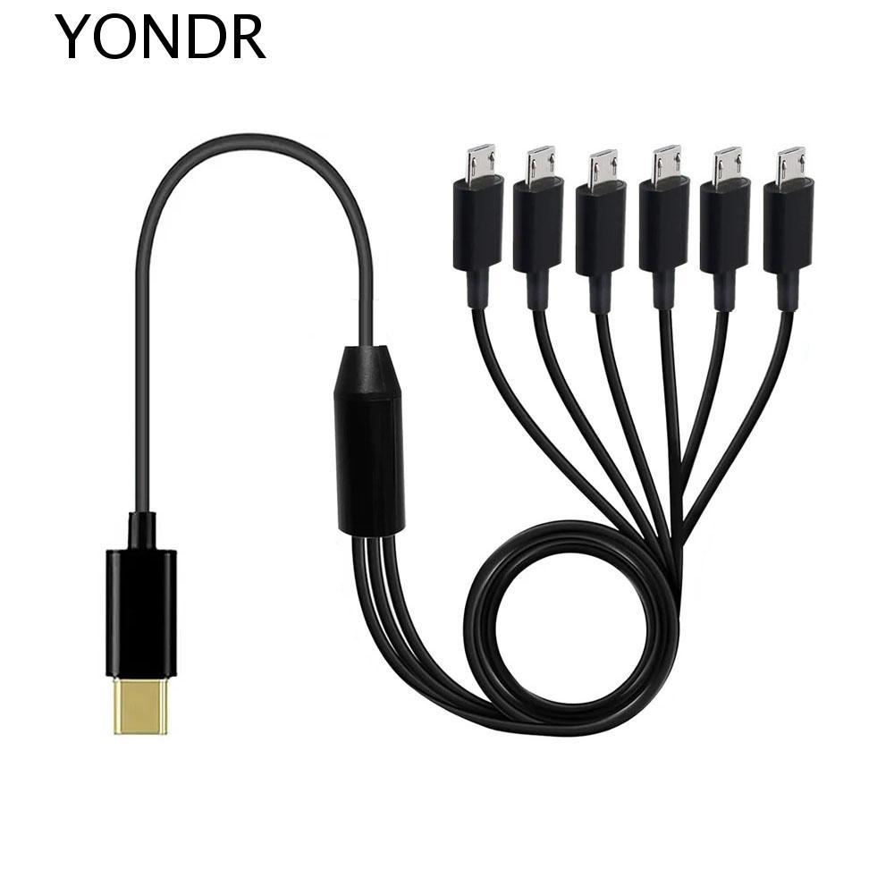 YONDR สายแยก USB C, 6 in 1 Type-C Micro-USB Multi USB C ถึง USB C สาย, สายชาร์จ USB Y Splitter 50cm8