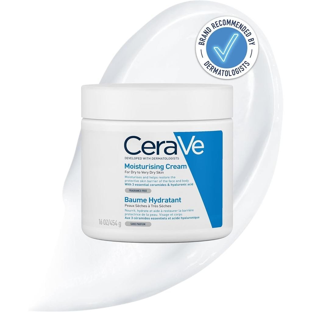CeraVe Moisturising Cream, Face & Body, With 3 essential ceramides & hyaluronic acid, For dry to ver
