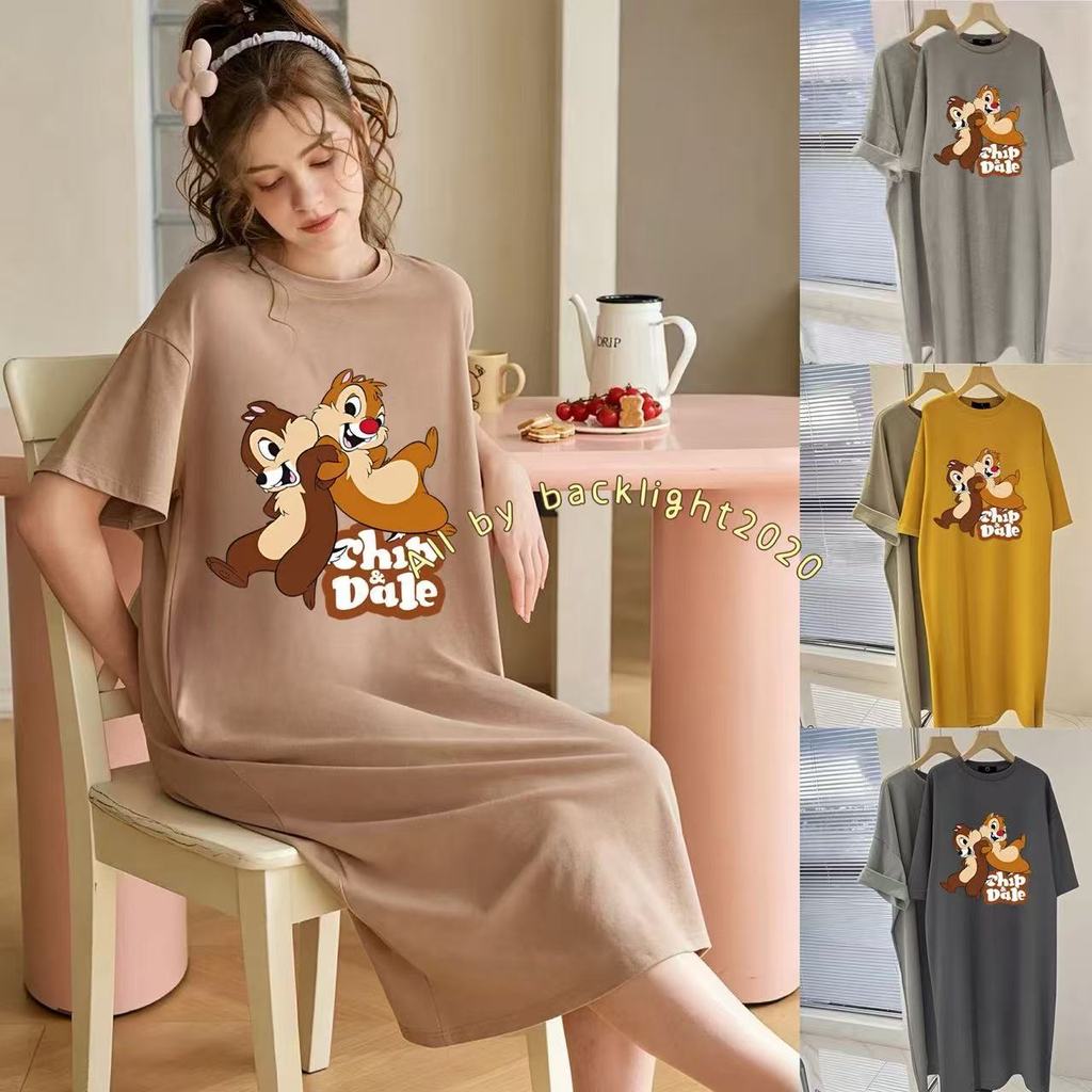ชุดนอนสั้น ชุดนอนเดรส Chip n Dale Pocket 4XL ชุดนอนหลวมขนาดใหญ่ Loungewear Nightdress ชุดนอนชิ้นเดีย