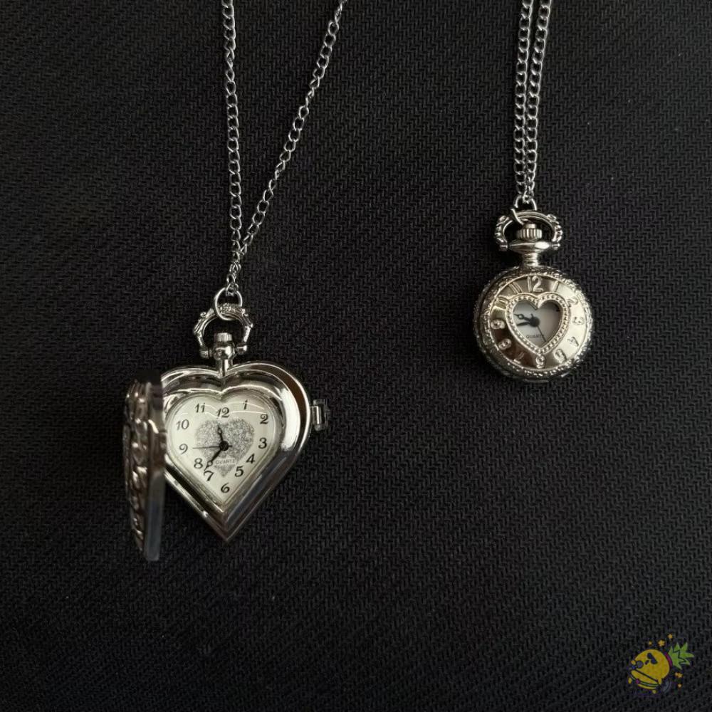 WXDX.TH นาฬิกาพกหัวใจกลวง, ของขวัญคู่พวงกุญแจออกแบบนาฬิกา Steampunk, Vintage Hollow Heart แฟชั่นสไตล์ Vintage Look สร้อยคอวินเทจของขวัญ