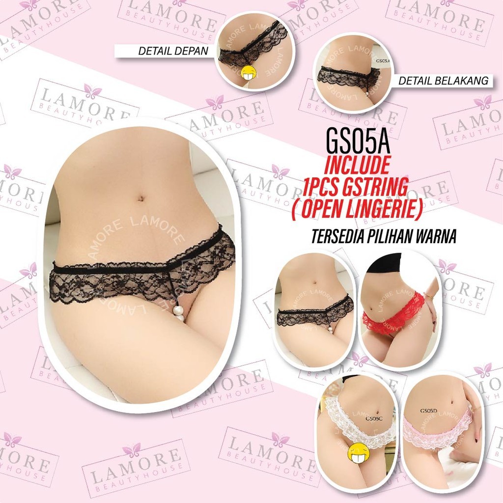 ผู้หญิง G String Pearl ชุดชั้นในลูกไม้กางเกงสีดํา GS05A