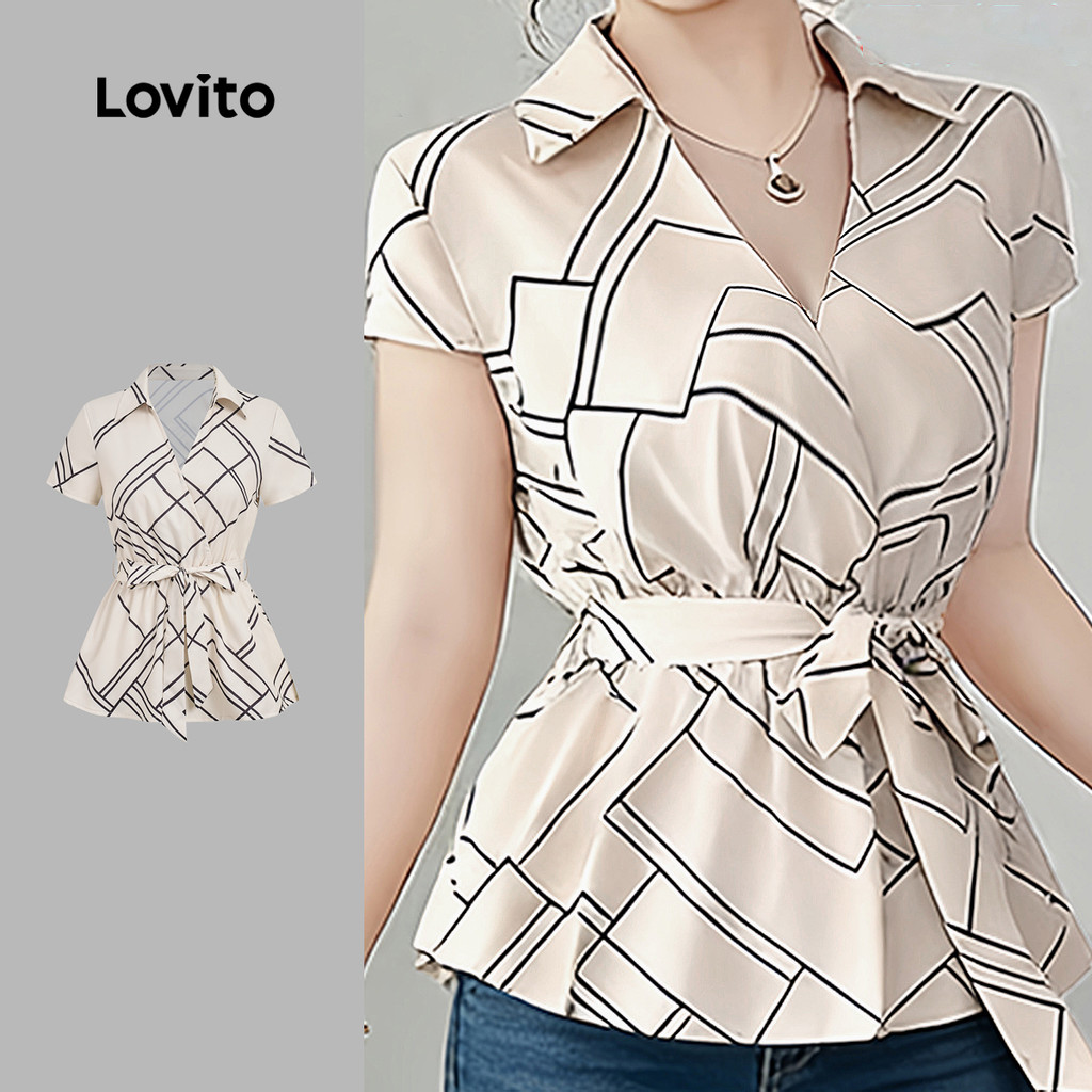 Lovito เสื้อเบลาส์ลําลองผู้หญิงสําหรับฤดูใบไม้ผลิและฤดูร้อน L189AD013