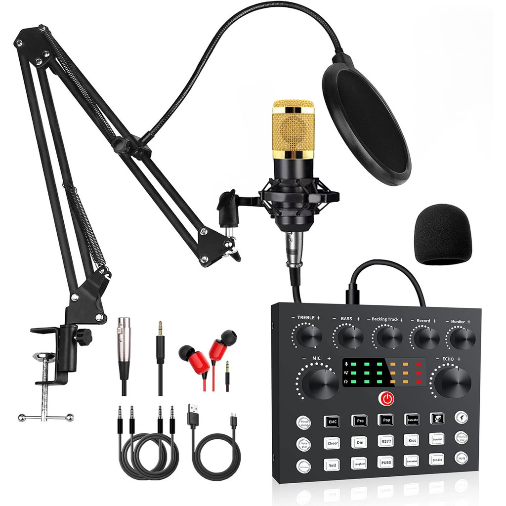 V8S การ์ดเสียงโทรศัพท์มือถือภาษาอังกฤษ Podcasting ชุดอุปกรณ์ bm800 ไมโครโฟนร้องเพลงโทรศัพท์มือถือ F9