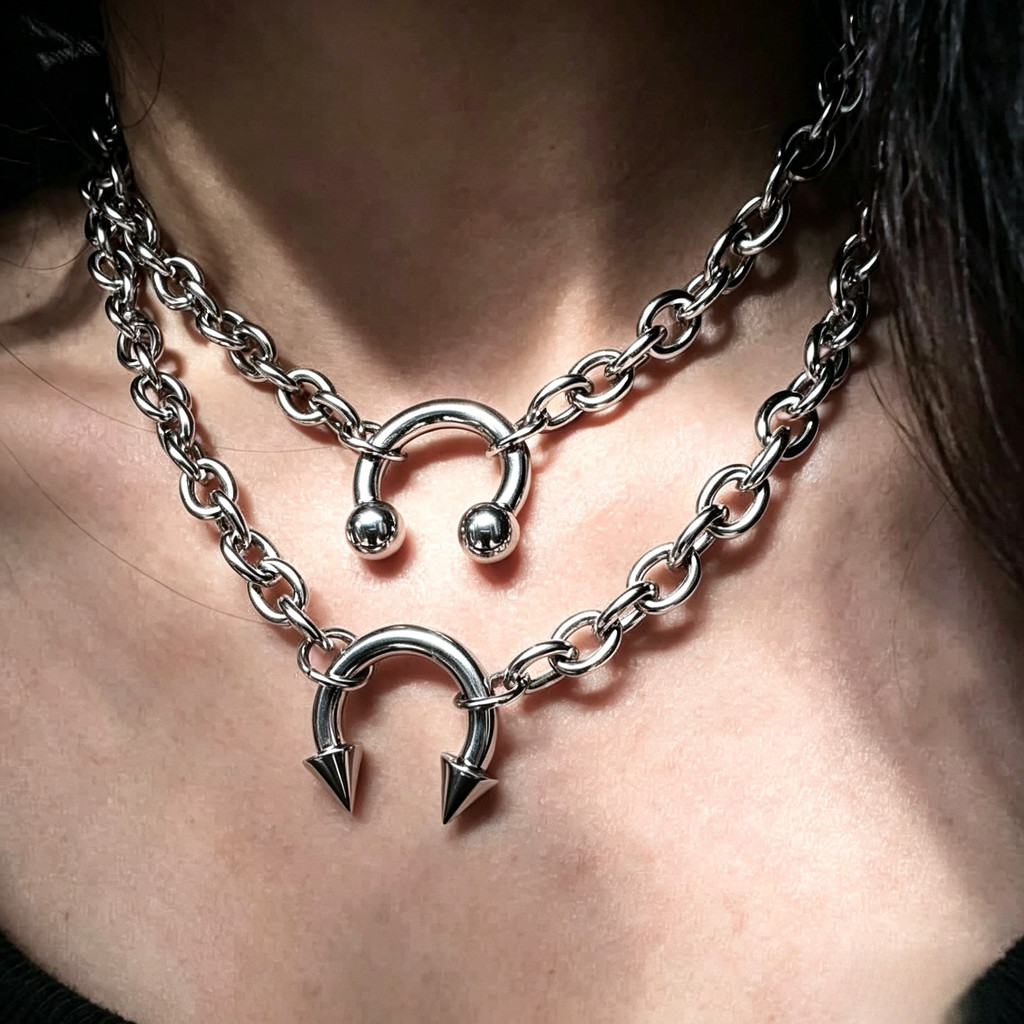หนามโซ่คอ U-Shaped Horseshoe Buckle ไทเทเนียมและเหล็ก สไตล์พังค์อุตสาหกรรม สำหรับคนที่ชอบแฟชันร้อนแรงแบบเอเชีย