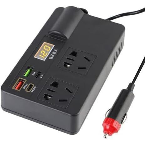 12V/24V รถอินเวอร์เตอร์ 200W DC to AC 220V, อะแดปเตอร์แปลงพร้อม QC 3.0, เครื่องชาร์จ USB/PD/Type-C, 