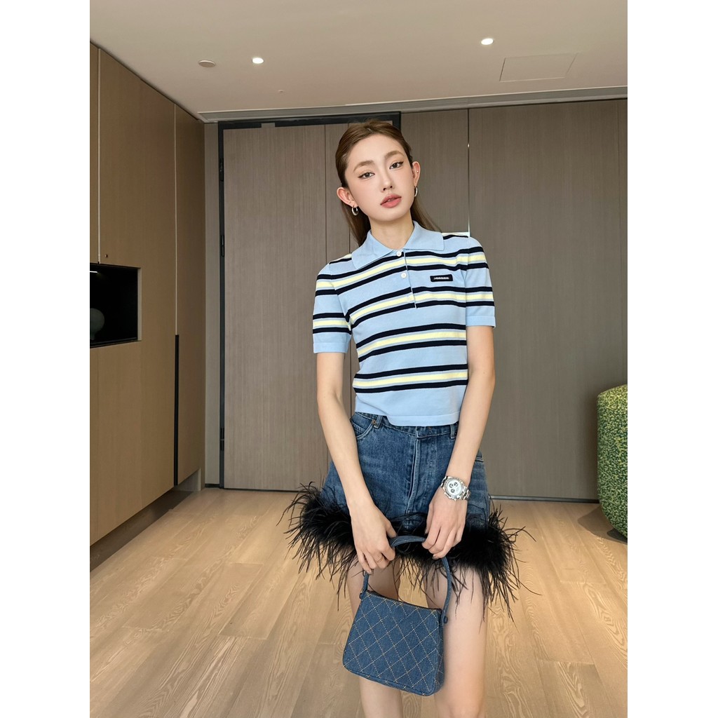 I1MF m1u Striped Short Sleeve T Fashionable and versatile shirt