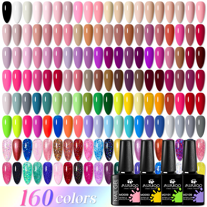 MSRUIOO 8ml ยาทาเล็บเจลแต่งเล็บ 160 สีใหม่ยาทาสีทึบเชอร์รี่สีดำและขาวสำหรับร้านทำเล็บ