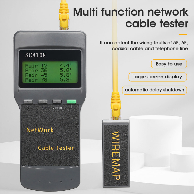 SC8108 แบบพกพา LCD เครื่องทดสอบเครือข่าย Meter & LAN เครื่องทดสอบสายเคเบิลโทรศัพท์พร้อมจอแสดงผล LCD 