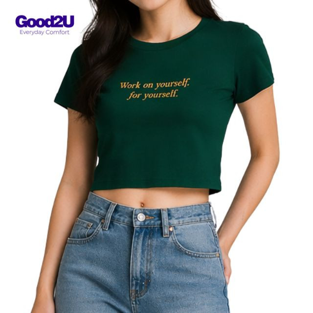 [GOOD2U] Plein Koton Women Short Sleeve Mini T-Shirt - Work On Yourself/ Baju Tshirt Perempuan