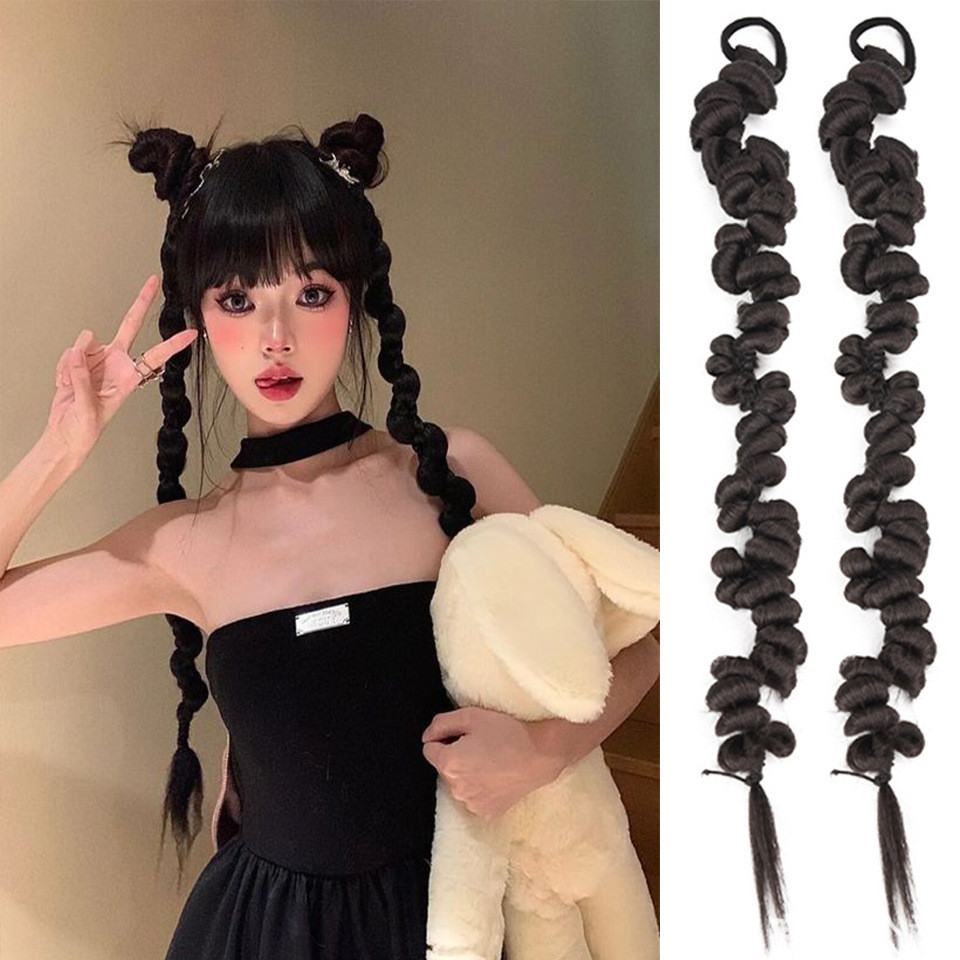 วิกผม Braids หญิง Twisted ยาว Braids โบราณ Twisted Braids ผมจําลองแฟชั่นหางม้าคู่อุปกรณ์เสริมผมมวย B