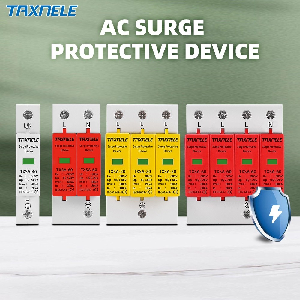 Taxnele AC SPD 1P 2P 3P 4P Surge Protector แรงดันไฟฟ้าต่ําในครัวเรือน Lightning Arrester 10-20KA 40K